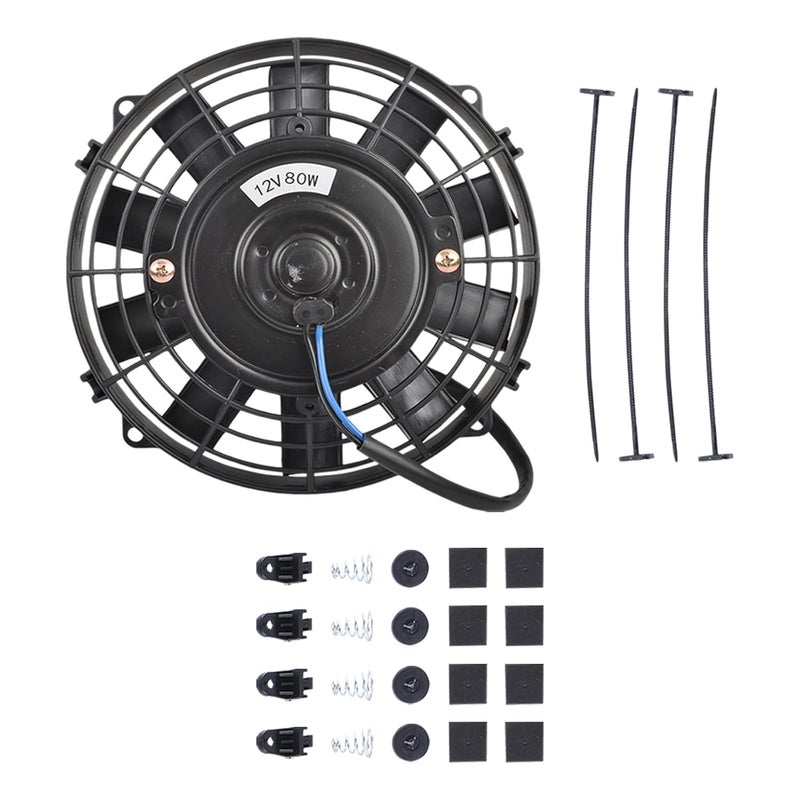 SSN 7" Electric Radiator Cooling Fan Assembly Kit, Push Pull Electric Radiator Universal Slim Fan with 12V 80W Mount Kit Black - Image 1